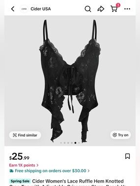 Cider Black Lace Ruffle-Hem Knotted Crop Top